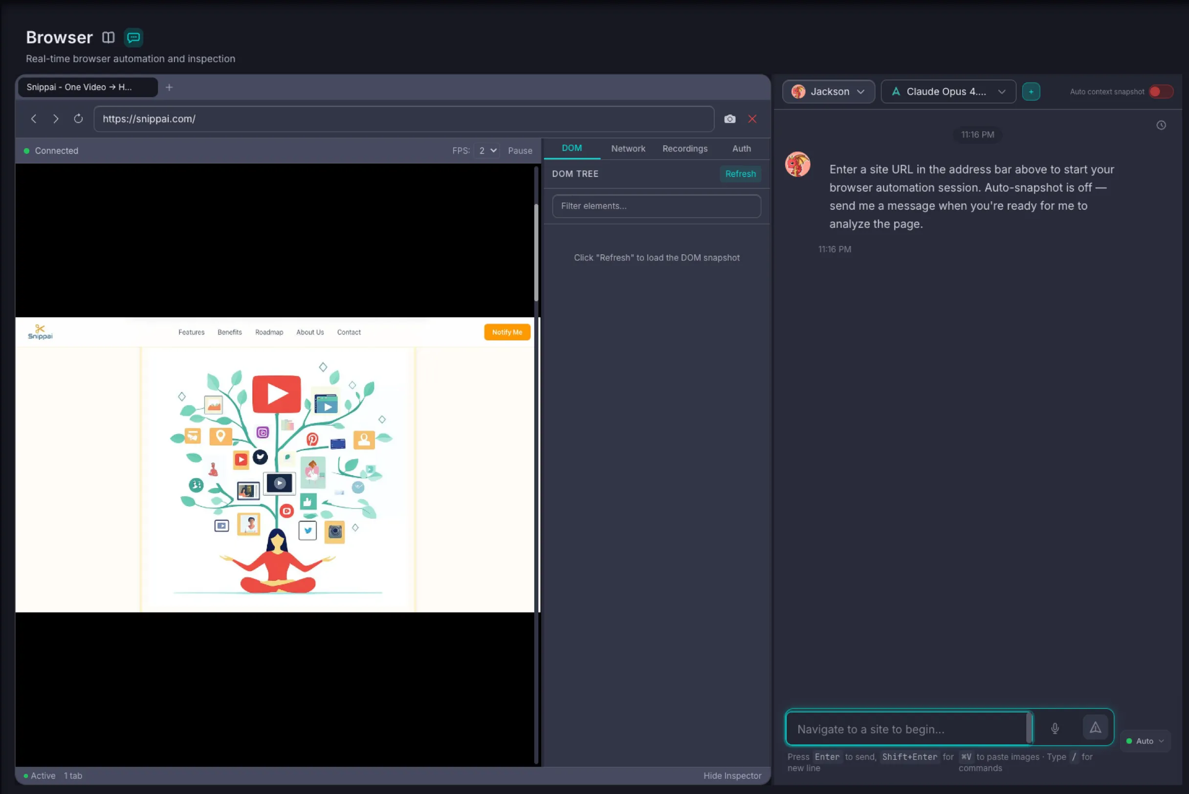 Browser Automation — Snippbot UI