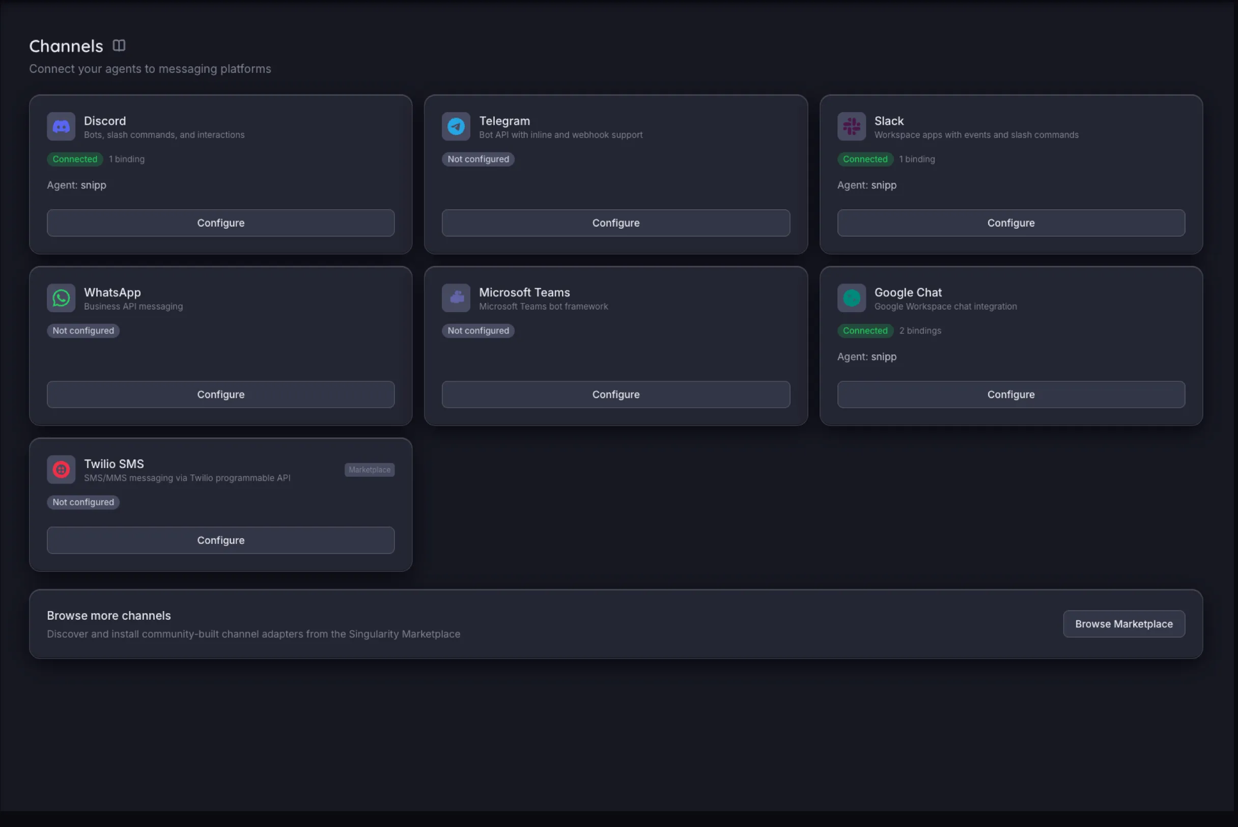Messaging Channels — Snippbot UI