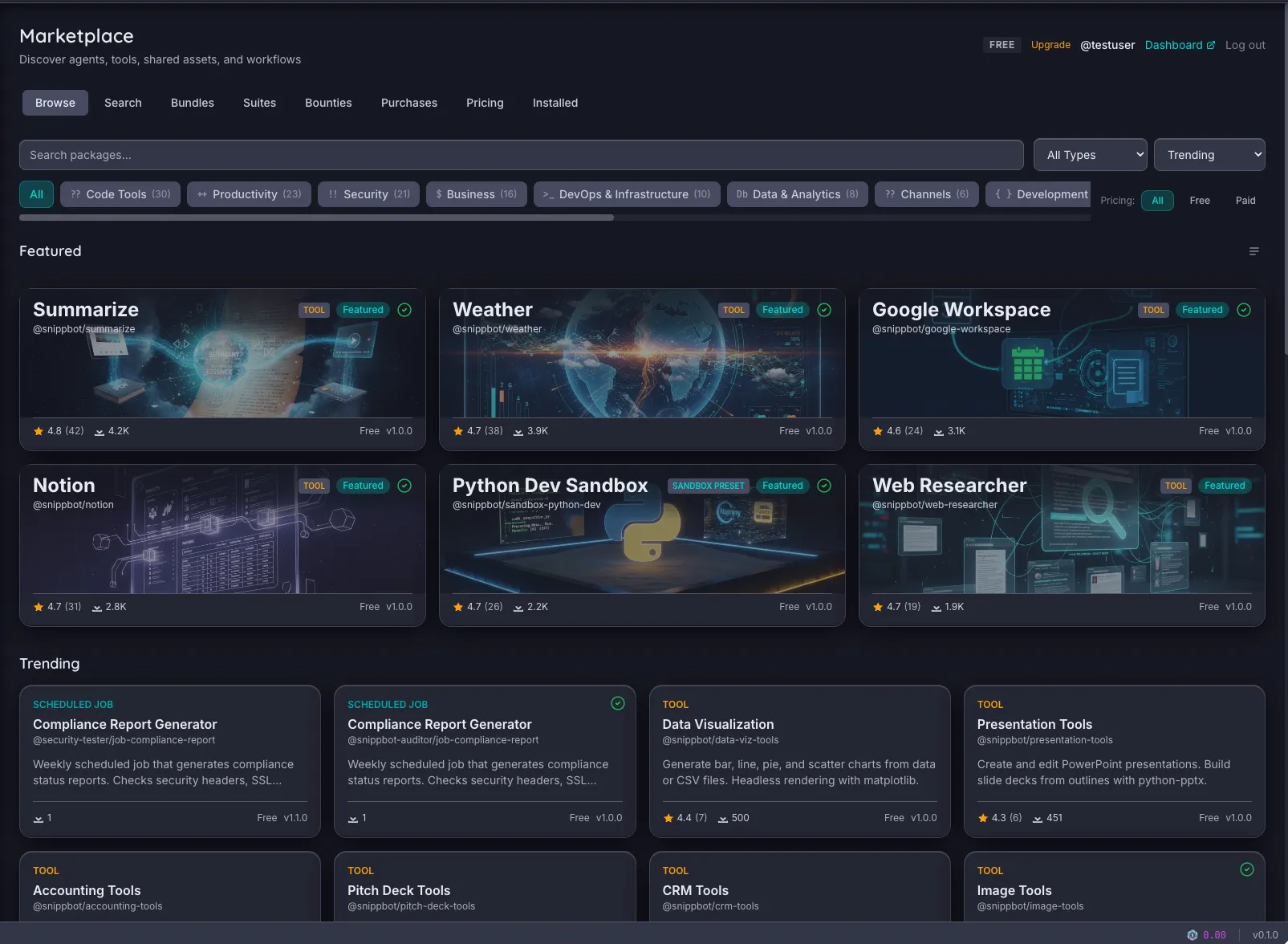 Marketplace — Snippbot UI