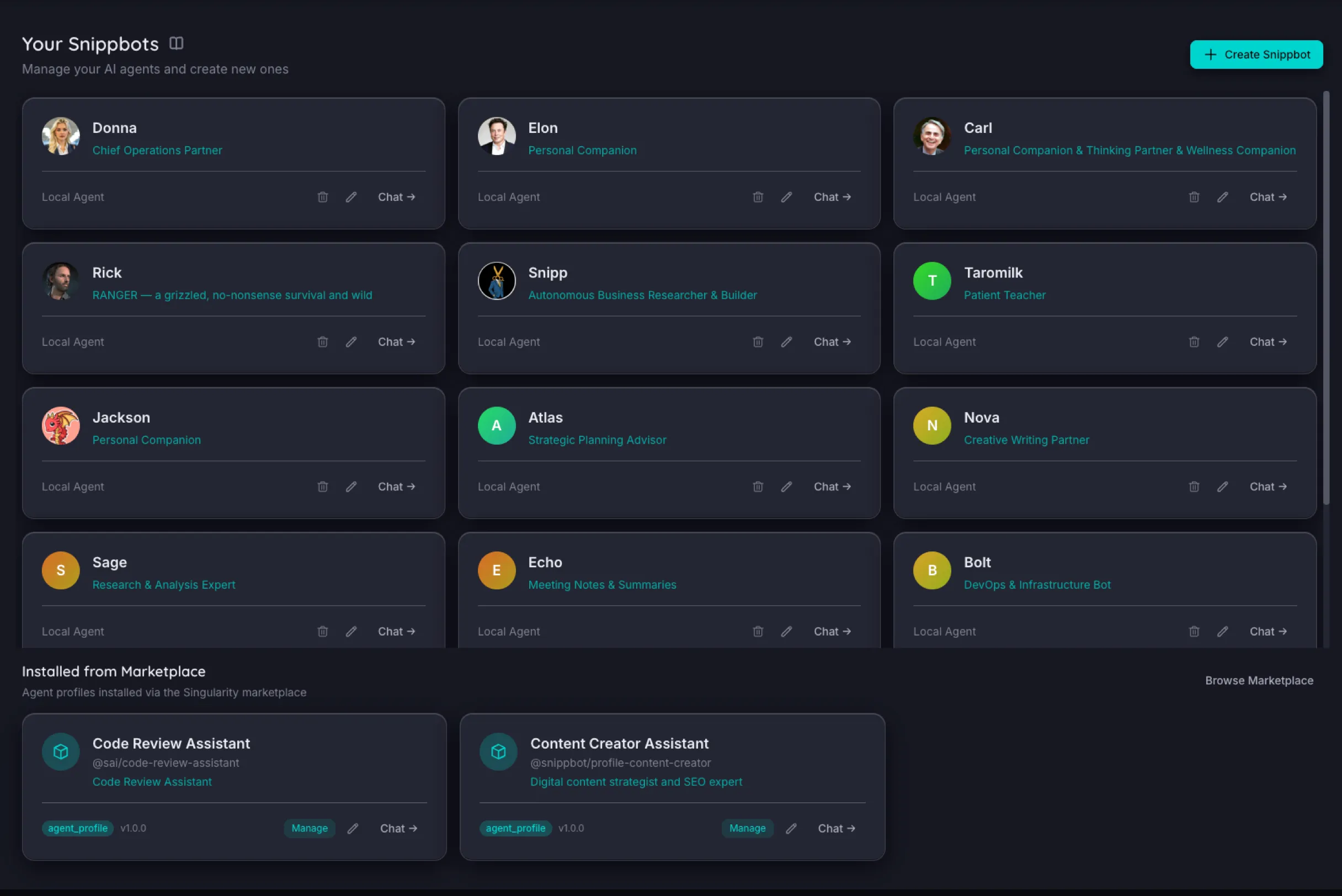Snippbots & Orchestration — Snippbot UI