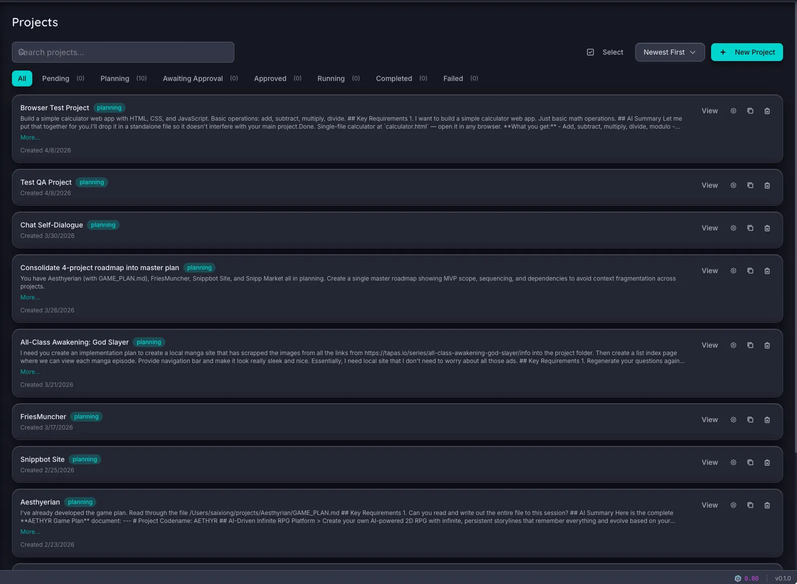 Projects — Snippbot UI