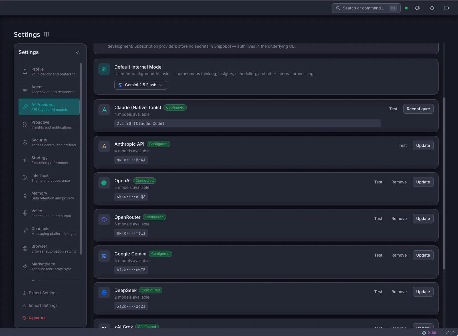 AI Providers Agnostic — Snippbot UI