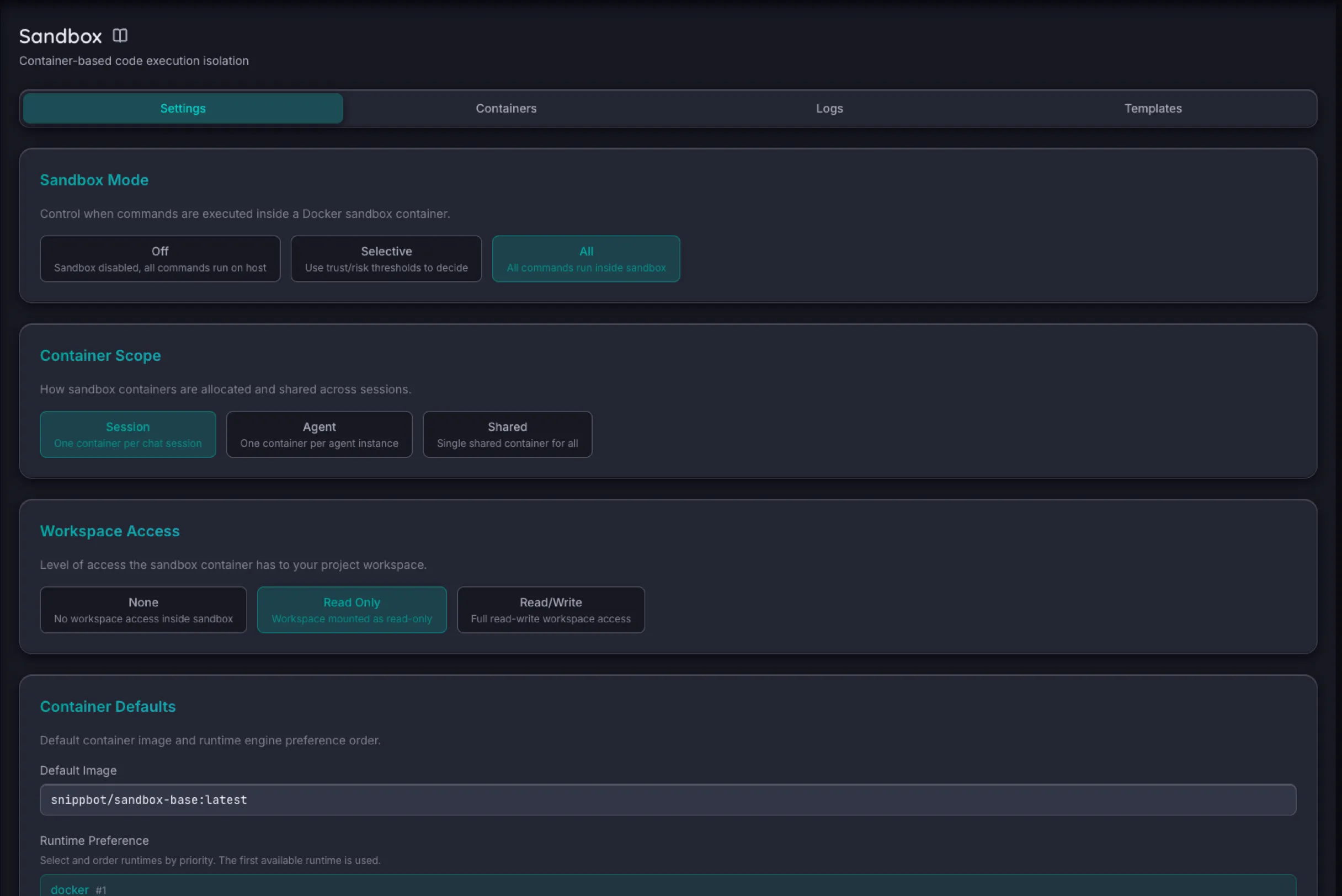 Sandbox Execution — Snippbot UI