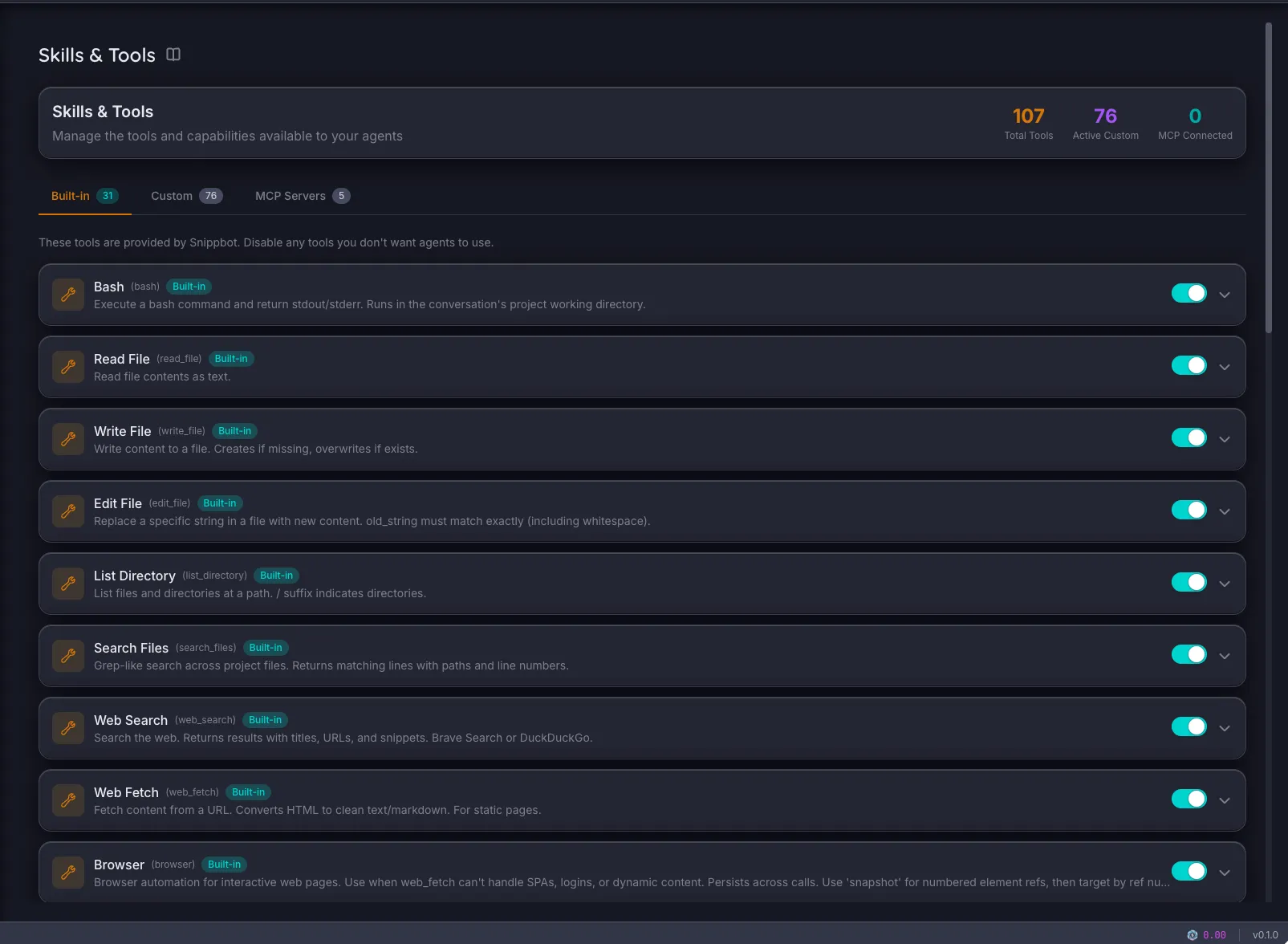 Skills — Snippbot UI